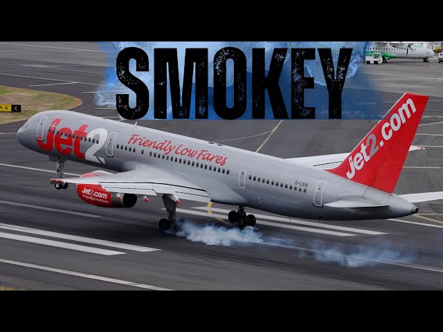 SMOKEY 757 touch down and FULL POWER Take Off at Madeira