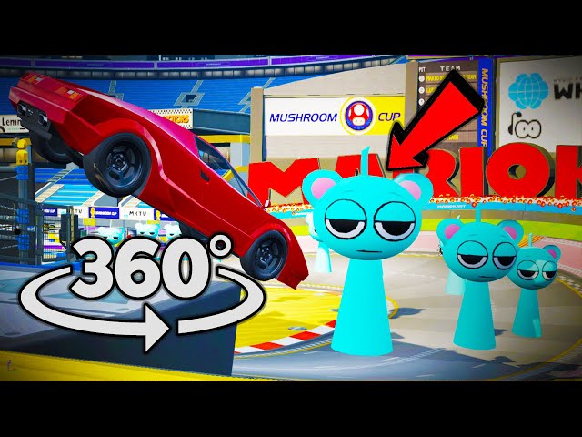 Sports car crashes into Incredibox Sprunki in 360° VR 4K video