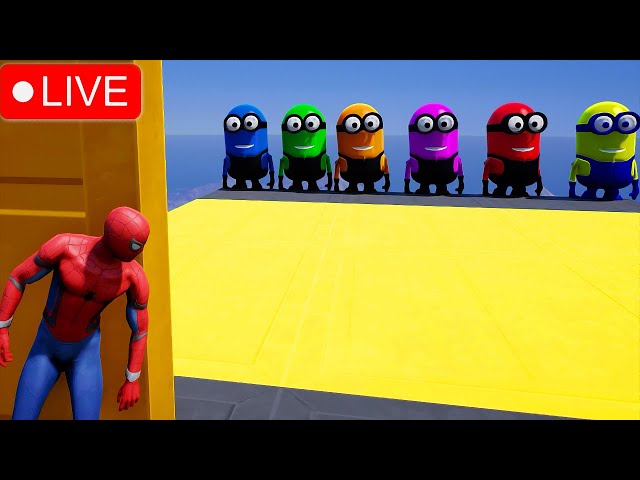 GTA 5 EPIC RAGDOLL SHOW SPIDERMAN VS COLOUR MINIONS FALLS & FAILS LIVE GTA V #gta