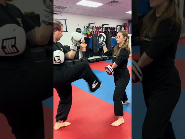 Kickboxing and self defense practice at the school before the test