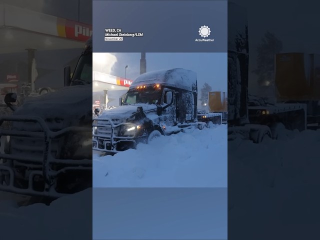 Trucks Buried by Heavy California Snow on I-5