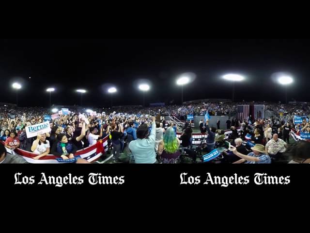 360 Video: 360 Video: A crowd of Bernie Sanders supporters erupts at news of his Oregon win