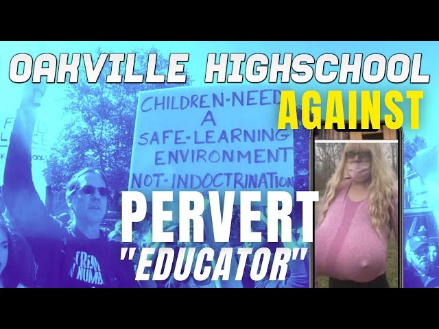 Students and parents gathering to protest the Oakville teacher who wears prosthetic breasts in class