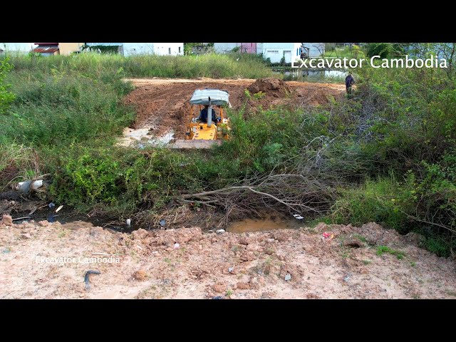 Excellent Processing Connecting 100% Landfill By D31P Dozer Pushing Dirt And Miniature Truck dumping