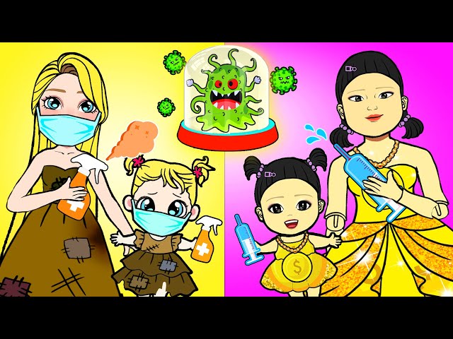 Rich & Poor Mother and Daughter Costumes Dress Up! Be Careful, Virus Is Coming! | Doll Spanish