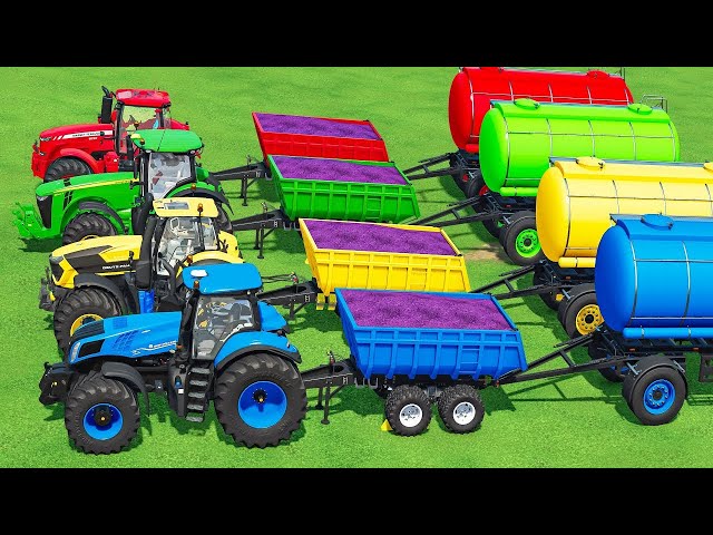 ROAD TRAIN OF COLORS! TRANSPORTING LAVENDER with GIANT TRACTORS & TESLA TRUCK! FS2 #1005