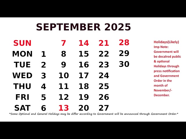 Calendar September 2025