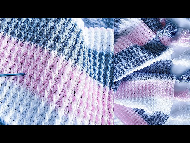 Crochet FAST And EASY Baby Blanket / Throw Blanket / Front Post Double Crochet Stitch