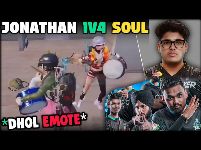 Jonathan Pulls Dhol Emote after 1v4 SOUL *POV* 😱🚨 GODL VS SOUL 💛🚀