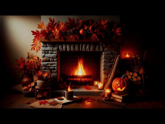 Cozy Autumn Ambiance 4K | Crackling Fireplace with Burning Logs for Stress Relief and Deep Sleep