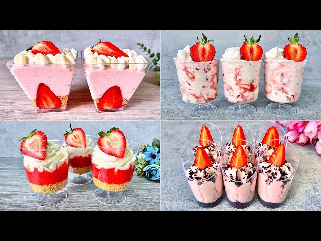 4 Easy NO BAKE Strawberry Dessert cup recipes. Easy and Yummy!