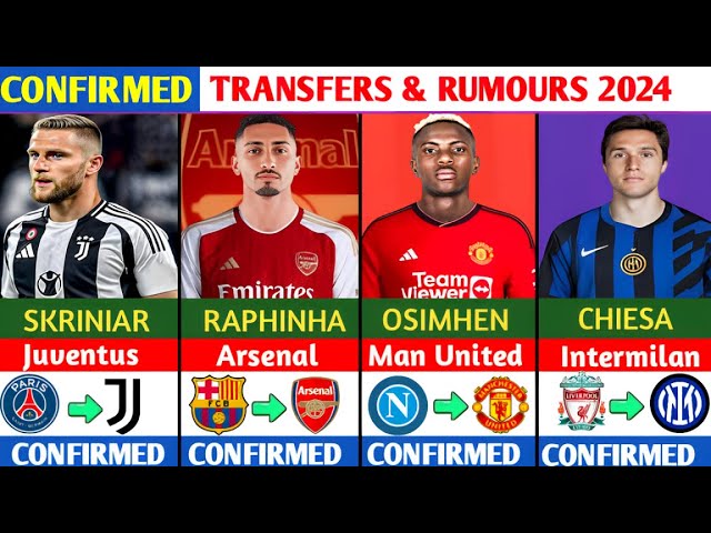 ALL LATEST CONFIRMED TRANSFERS AND RUMOURS 2024, 🔥 OSIMHEN TO MAN UNITED,RAPHINHA TO ARSENAL