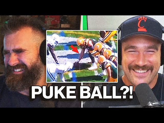 "I've never seen this before" - Travis and Jason crack up at clip of player vomiting on football