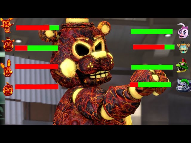 [SFM FNaF] Security Breach Villains vs Lava Animatronics WITH Healthbars