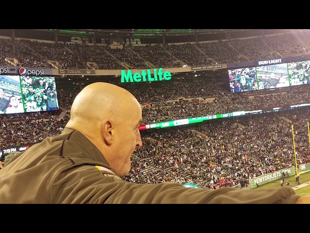 Fireman Ed leading chants during Jets vs. Texans