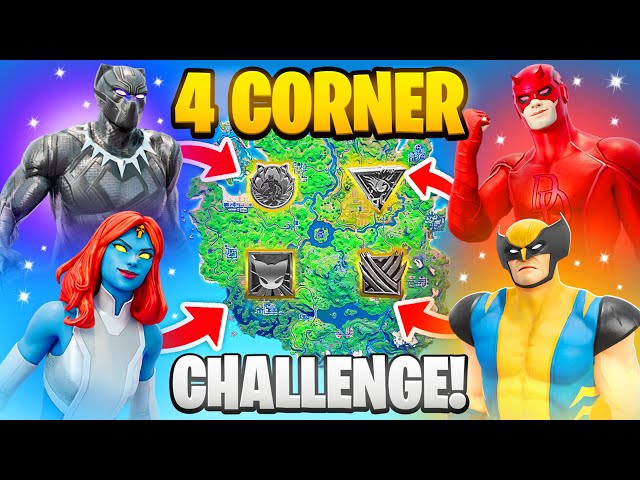 The 4 CORNER MYTHIC BOSS Challenge in Fortnite (Black Panther, Daredevil, Mystique, Wolverine)