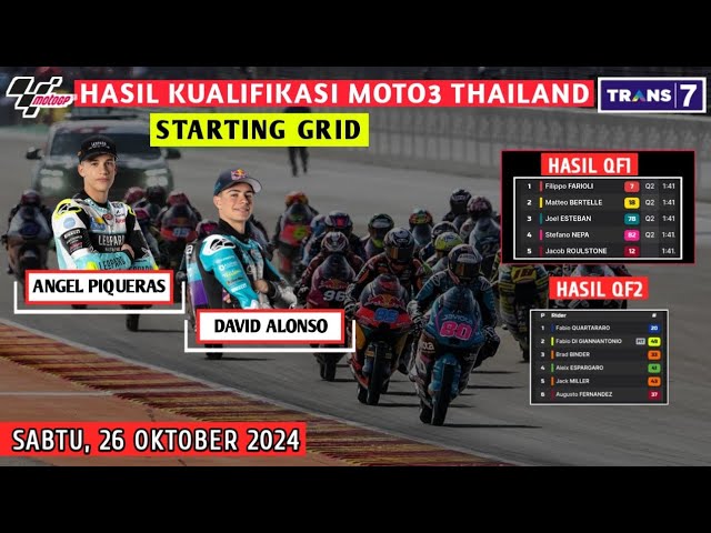 Hasil kualifikasi Moto3 Thailand 2024 - Starting Grid moto3 Thailand 2024 | Hasil GP Thailand 2024