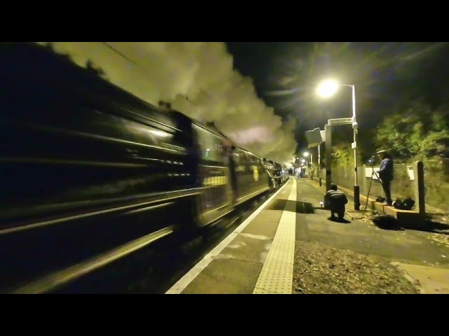 Steam train passing Carluke on 2023-10-30 at 1831 in VR180