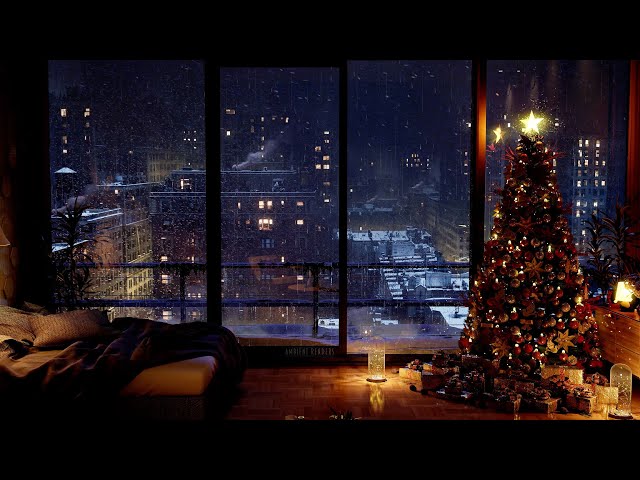 24/7 Live Stream In This New York Snowy Christmas Apartment | Blizzard Sounds For Sleeping |