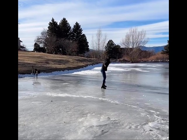 Dog Knocks Over Woman on Frozen Lake - 1538416