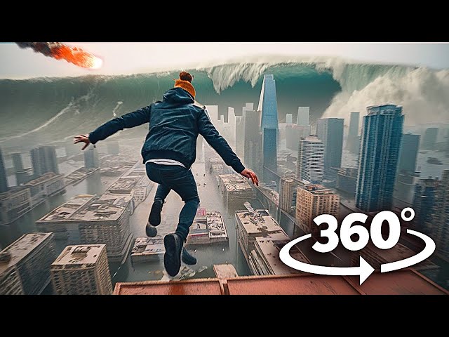 360° ASTEROID STRIKES the CITY | Realistic Rooftop Escape VR 360 Video 4K Ultra HD