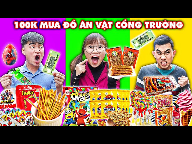 Thử Thách 100k Mua Đồ Ăn Vặt Cổng Trường - Ai Mua Được Nhiều Đồ Ăn Vặt Ngon Nhất ? Hà Sam