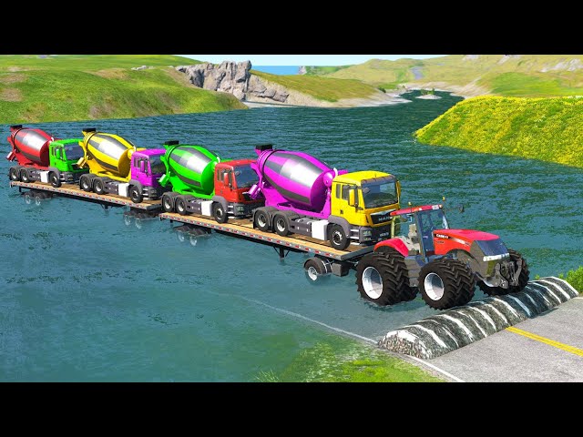 Cars Speed Bumps Flatbed Truck - Cars vs Deep Water - #beamngdrive