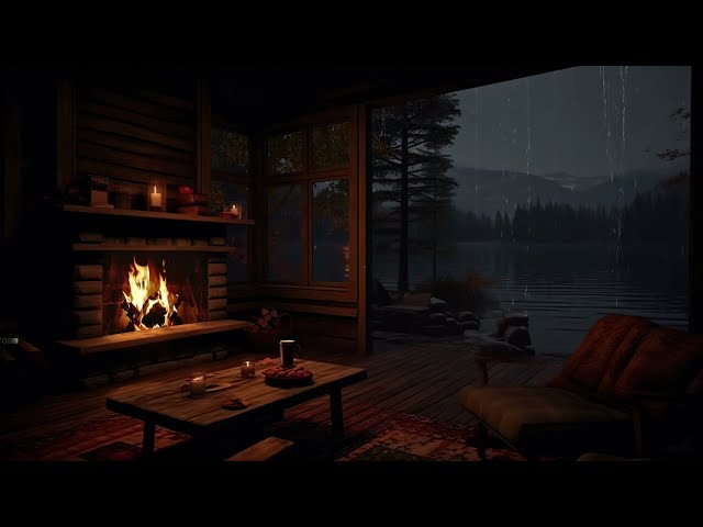 Spending Night in Cozy Porch | Rain Sound and Fire pit helps to Relaxation & Sleep Well