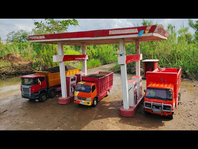 Mobil Truk Rc Oleng Canter Fuso, Dump truck Isuzu NMR Elf Oleng Muatan Berat Tergguling Di Tanjakan