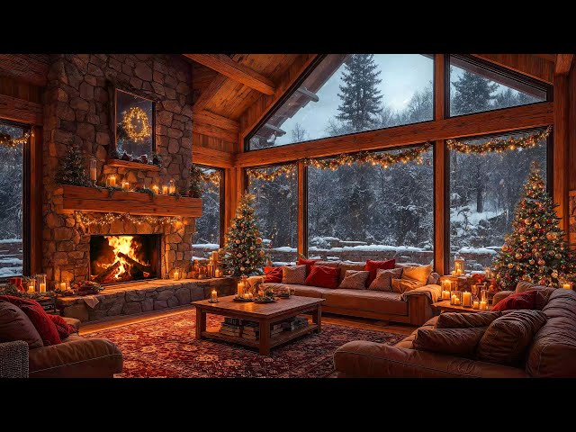 Sweet Christmas Jazz Music 2025 at Cozy Christmas Cabin Ambience 🎅 Jazz Relaxing Music & Fireplace 🔥