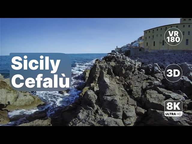 Italy Sicily Cefalù - Coastal Walk Atmosphere Music 8K 180 3D