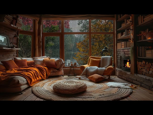 Quick Sleep Solution | Autumn Rain, Thunder & Fireplace Ambience for Instant Relaxation 🌧️🔥