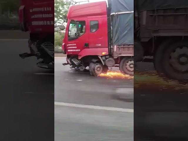 Truck with broken front wheel