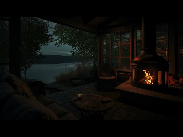 Sitting by the lake with rain falling on the porch with a cozy fireplace helps you sleep better