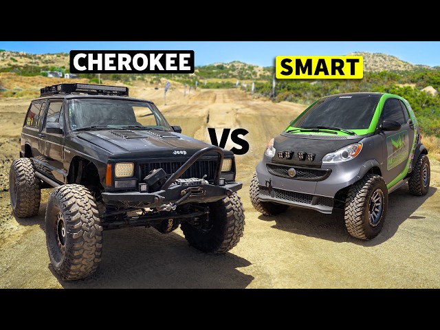 Can THIS Lifted Smart Car beat THAT Off-Road Recovery Jeep XJ in a Dirt Drag Race?