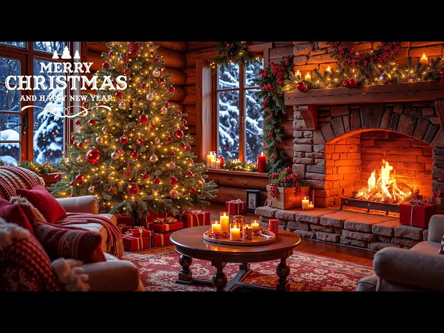 Relaxing Christmas Music Snow Falling 🎄 Cozy Christmas Fireplace Instrumental 🔥 Christmas Carols