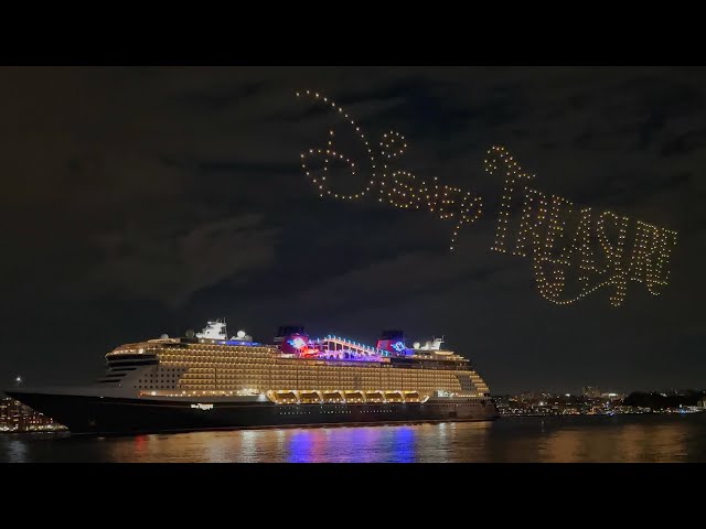 Disney Treasure Cruise Ship Drone Show in New York City : Disney Treasure Christening