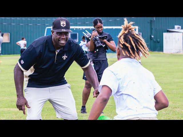 Saints host NFL Flag football clinic for Back Together Weekend w/ legend Devery Henderson