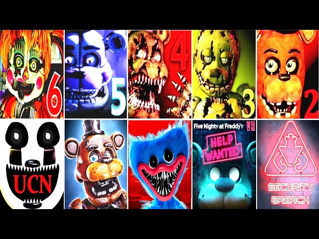 ALL FNAF 1 2 3 4 5 6 UCN SB All Jumpscares Simulator VS POPPY PLAYTIME *ALL JUMPSCARES*