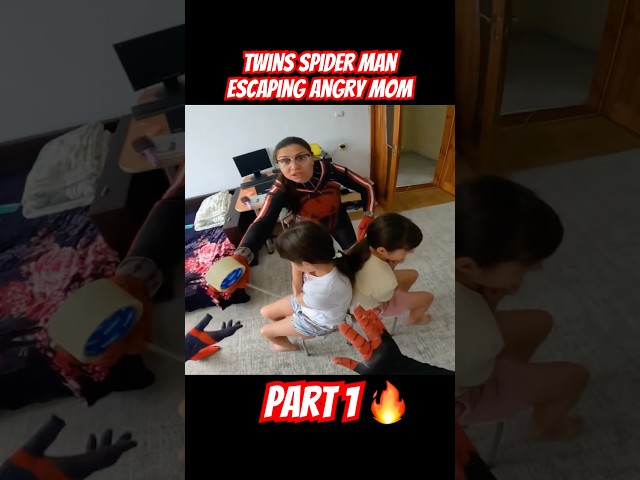 SPIDER MAN PRANKED HIS SISTERS BUT MOM DIDN’T LIKE IT #spiderman #prank #shorts #angrymom #twins