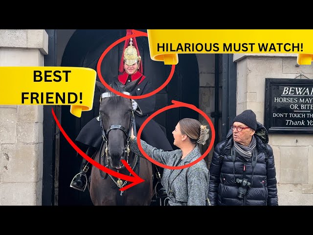 HILARIOUS THE KING’S GUARD CAN’T STOP SMILING AS HER BEST FRIEND VISITS HER!