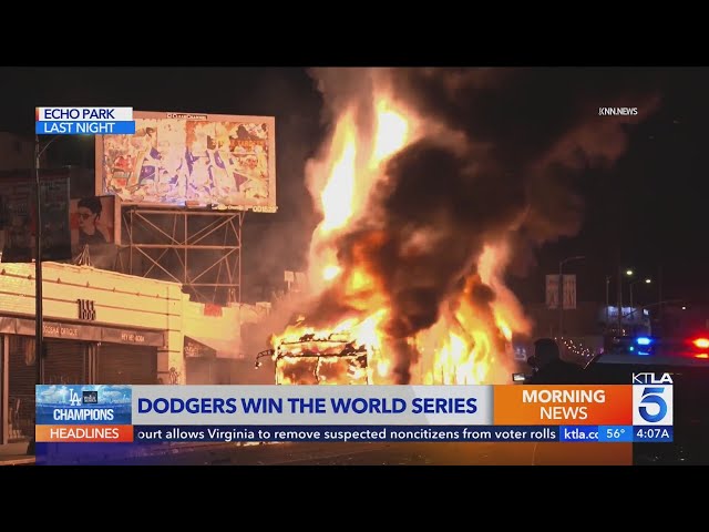 L.A. Metro bus set on fire in Echo Park as fans celebrated Dodgers World Series win