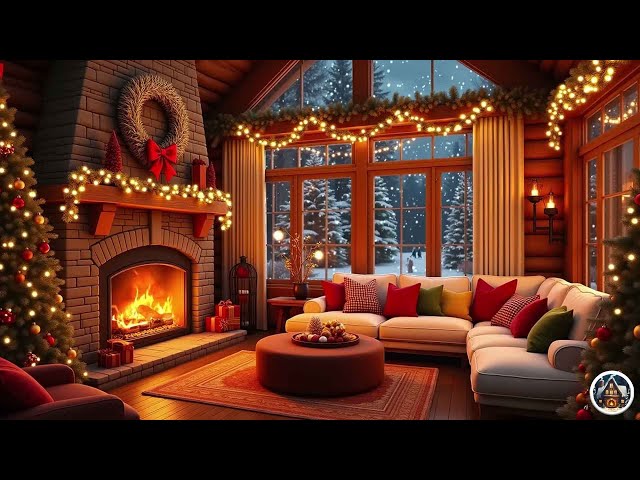 Cozy Winter Porch Vibes ❄ Smooth Piano Jazz with Crackling Fireplace & Snowfall for Relaxation 🔥