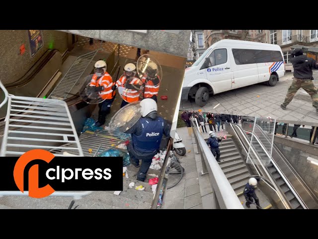 Bruxelles  : des policiers isolés obligés de prendre la fuite (23 janvier 2022, Bruxelles,) [4K]