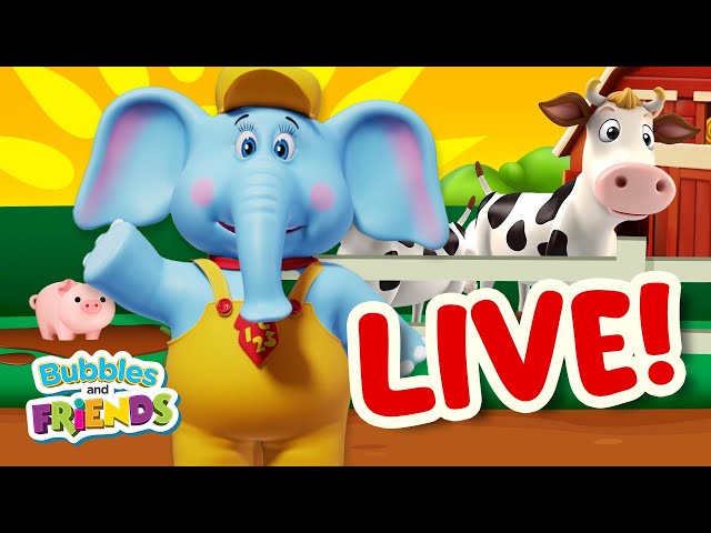 🔴 24/7 Nursery Rhymes with Bubbles and Friends 🎼🐮🐷 Live music videos for kids! | Songs for kids