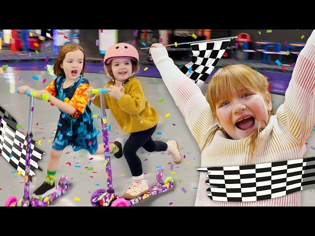 RACiNG SCOOTERS and RiDiNG ROLLERBLADES!!  Adley Niko & Navey play Laser Tag then slide Hide n Seek