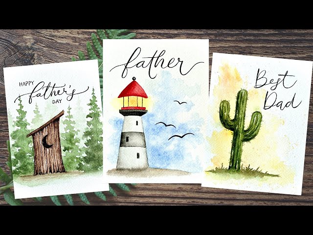 3 Easy Father's Day Cards! Step-by-Step Watercolor Cards! DIY Father's Day Gift!