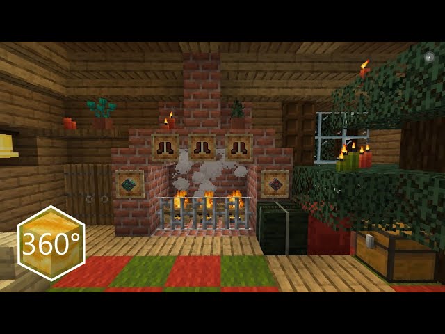 Yule Log 2021 - 360° VR with Crackling Fire and Instrumental Music in Minecraft