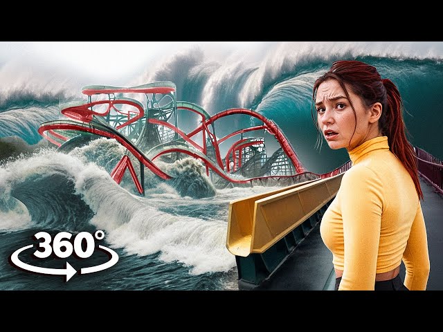 360° Ride Barrel ROLLER COASTER and Escape TSUNAMI FLOOD with Girlfriend VR 360 Video 4K Ultra HD