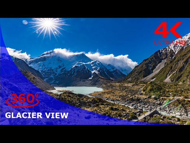 Glacier view in 360: Epic scenery of melting glacier and glacier valley